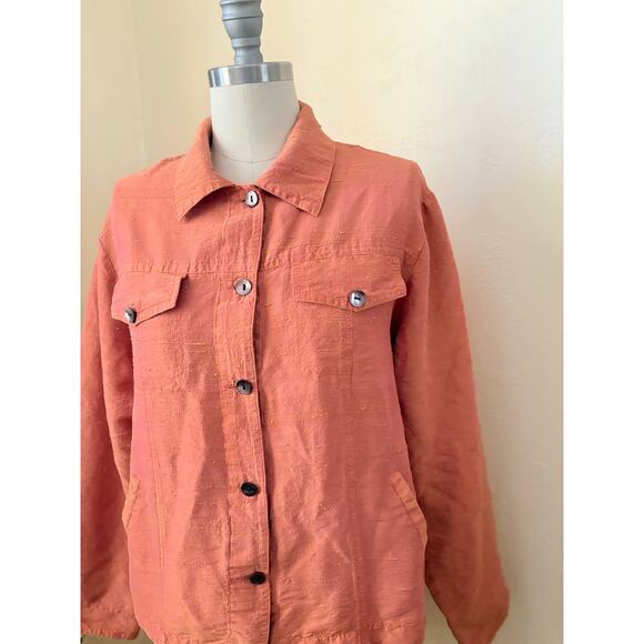 ANU 100% Pure Silk Shirt Jacket Iridescent Rust Long Sleeve Women’s Size L - Picture 2 of 6